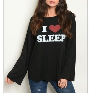 Black I ❤️ Sleep long sleeve casual top